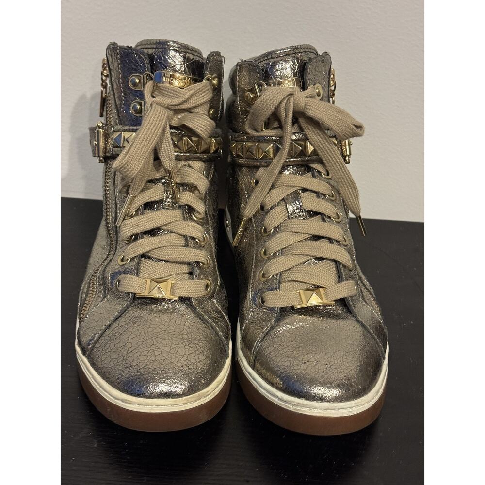 Michael Kors Glam Studded Metallic Leather High Tops in Gold Womens Size 7.5